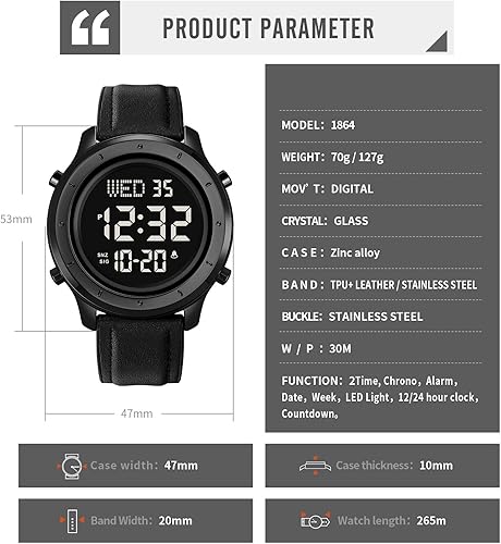 Miniatura 9 de Gosasa Multifunción LED Digital Hombres Relojes Correa de cuero Reloj de pulsera deportivo al aire libre para hombres alarma de fecha Reloj