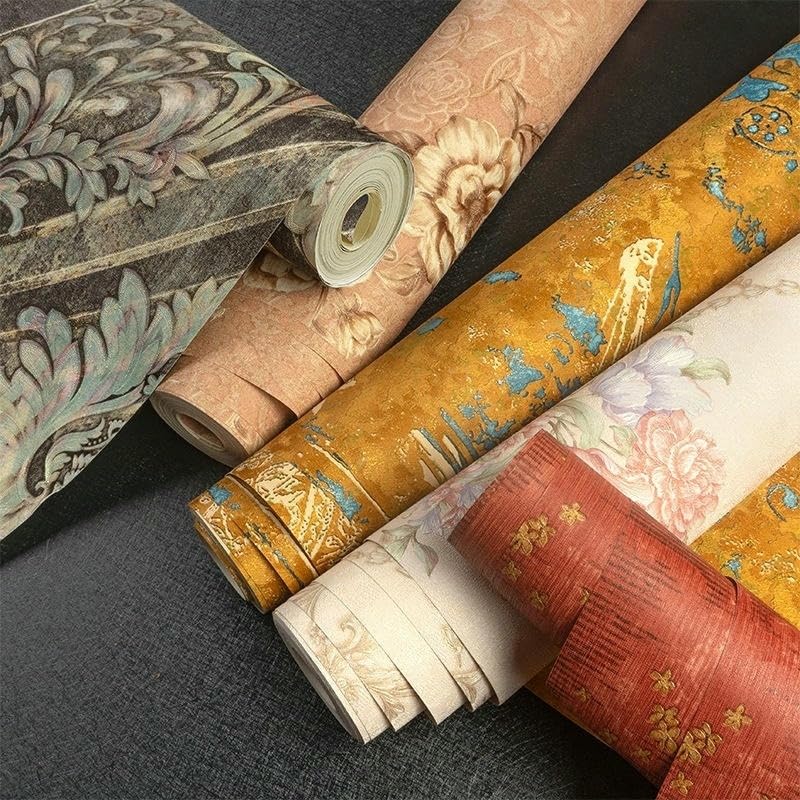 Papier peint imperméable bleu à motif floral classique épais - 5