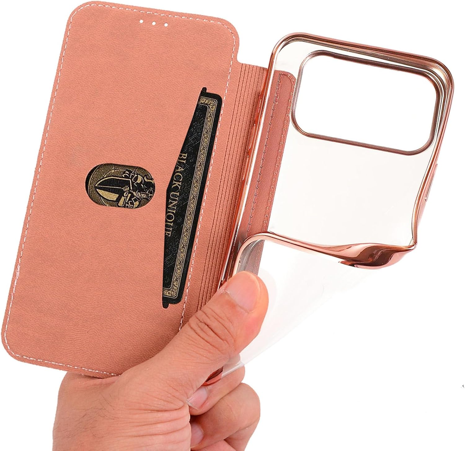 Plating Case for iPhone 17 Pro Max/17 Pro/Air/17, Sparkle Flip Folio Card Holder Full Body Protection Case Transparent Magnetic Closure Slim Cover(Pink,17 Pro)