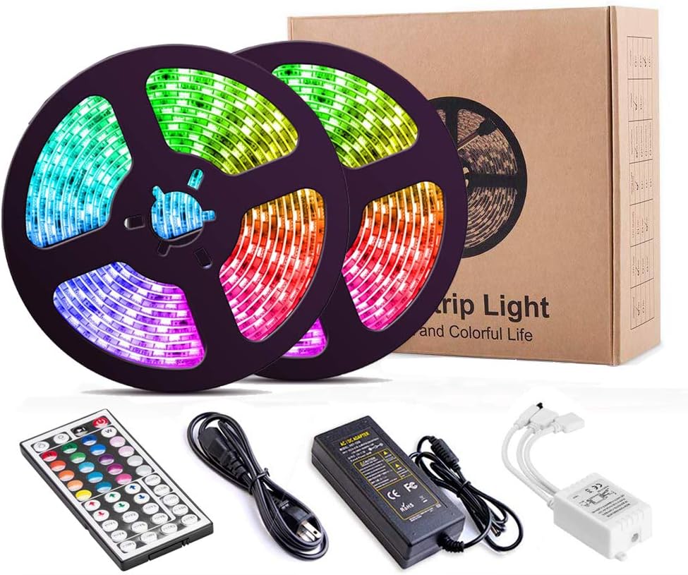 LED Strip Lights, 32.8 Feet/10M 300LED Light Strip SMD 5050 Waterproof Flexible RGB Strip Lights with 44 Keys IR Remote for Ceiling Bar Counter Cabinet Lighting Decoration (RGB, 10M-IR)