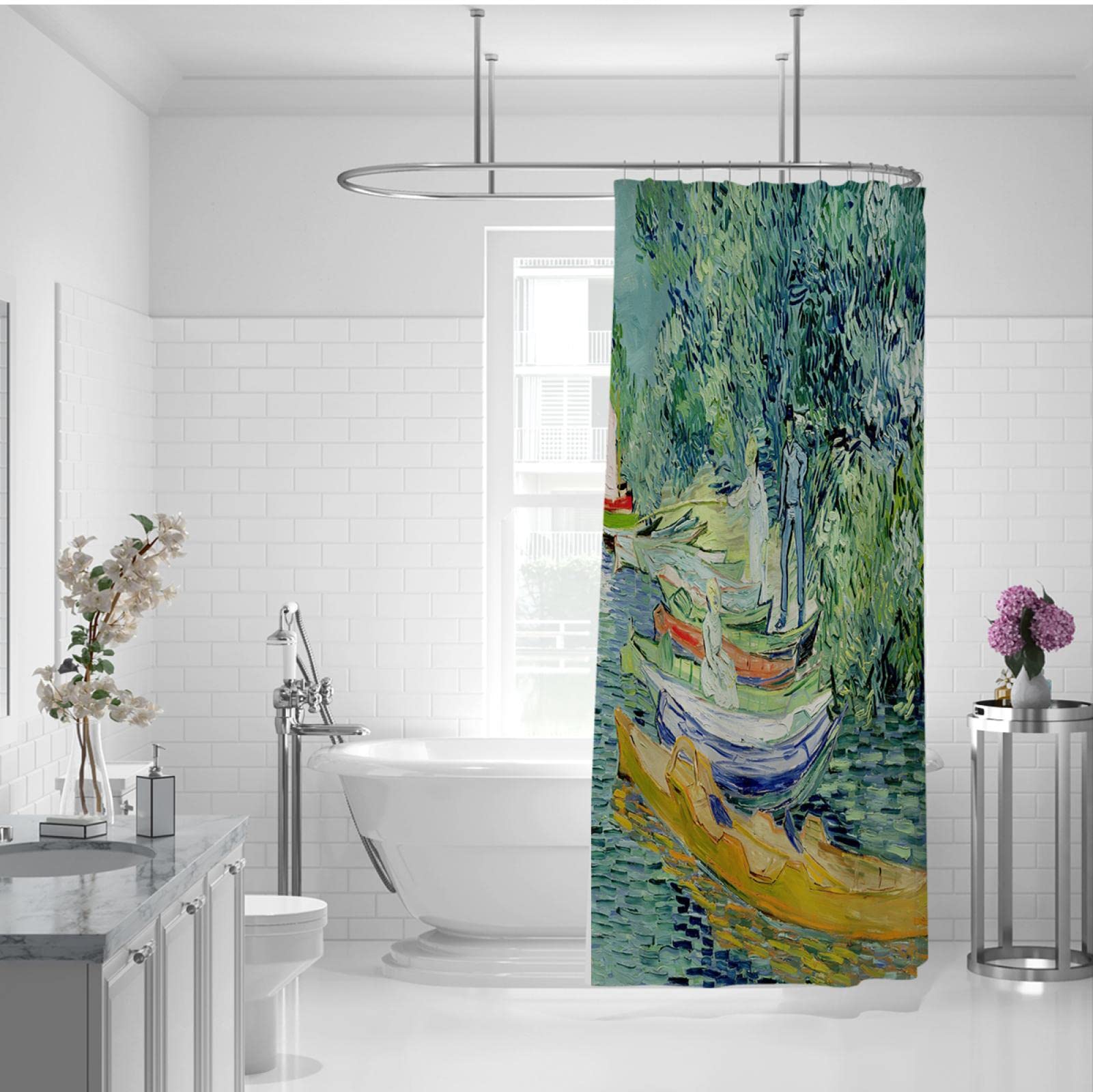 Tenda Da Doccia Stellata - Stile Vincent Van Gogh, Impermeabile E Antimuffa, Con Ganci Inclusi - Foto 4