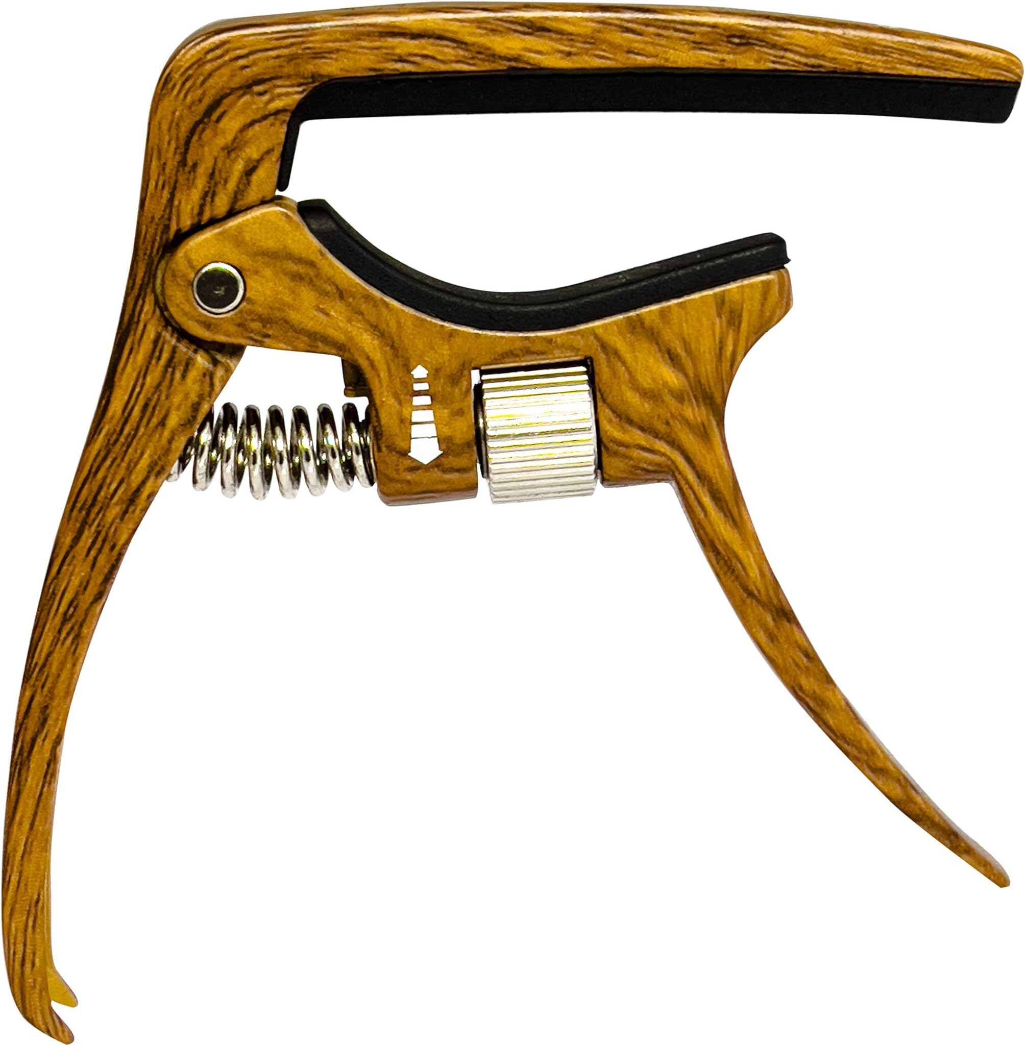 TERRIFI Professional Capo for Acoustic and Electric Guitars, Tension Adjustable for Buzz-Free In-Tune Performance at Any Fret, Extra Function as Strings Pin Puller, Wood Grain Color, Single Hand Use