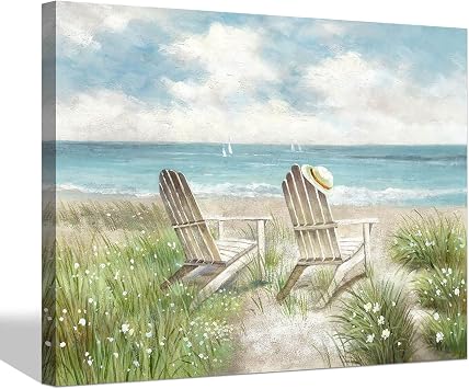 SD SOFT DANCE Beach Picture Canvas Wall Art Seascape Scene Artwork Coastal Painting for Bedroom 16 x 11 x 1 Panel