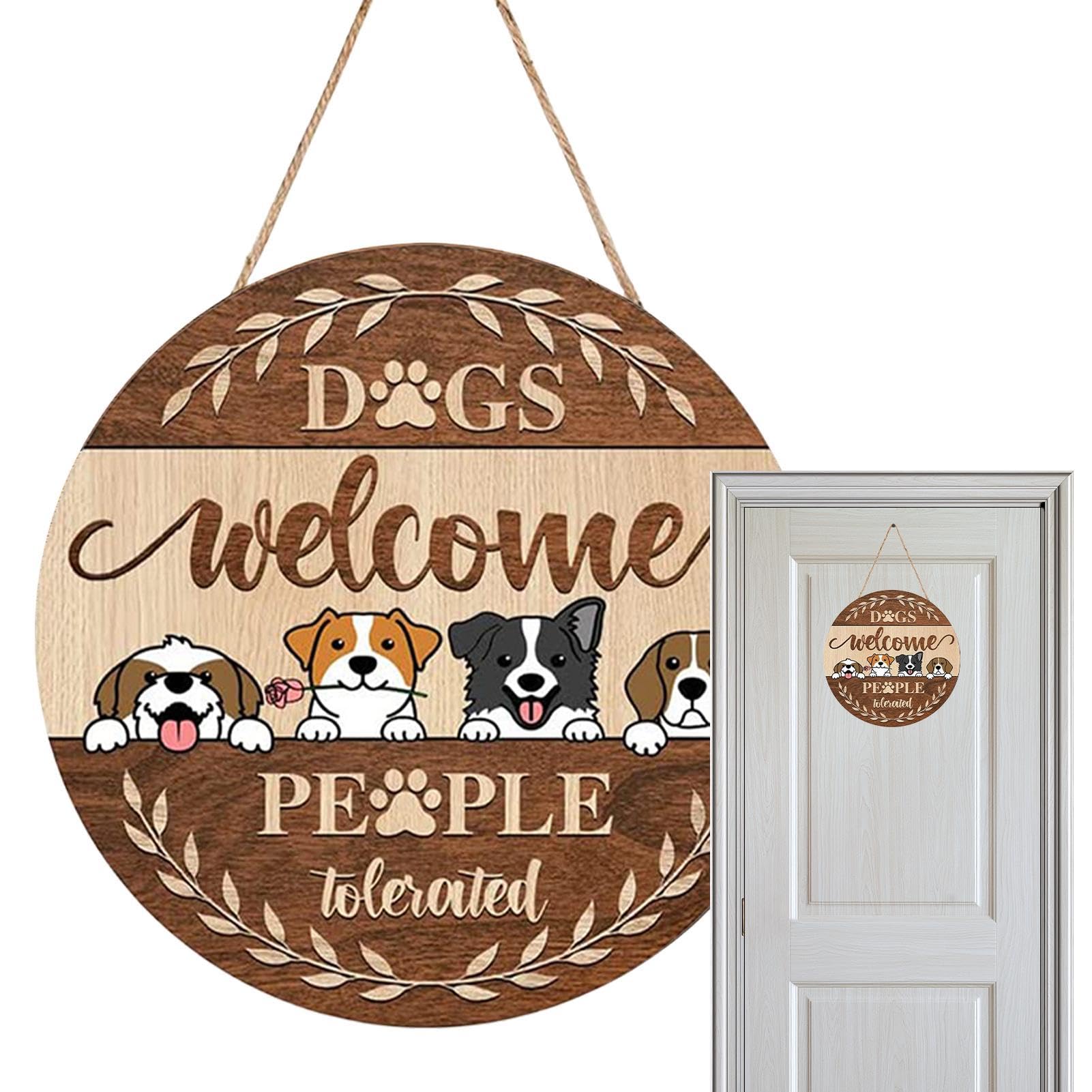 Cartello Benvenuto Cani Da Porta - Divertente Segnale In Legno 'Cani Benvenuti Persone Tollerate' Per Esterni