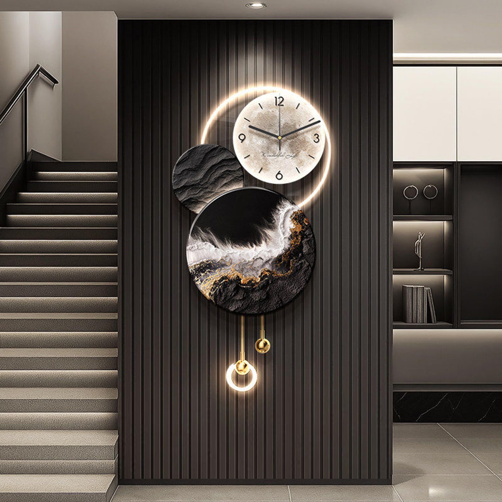 Orologio da Parete LED Moderno, Decorazione Parete 3D Geometrico Porcellana di Cristallo, Grande Orologio Silenzioso in Metallo per Soggiorno Camera da Letto Ufficio
