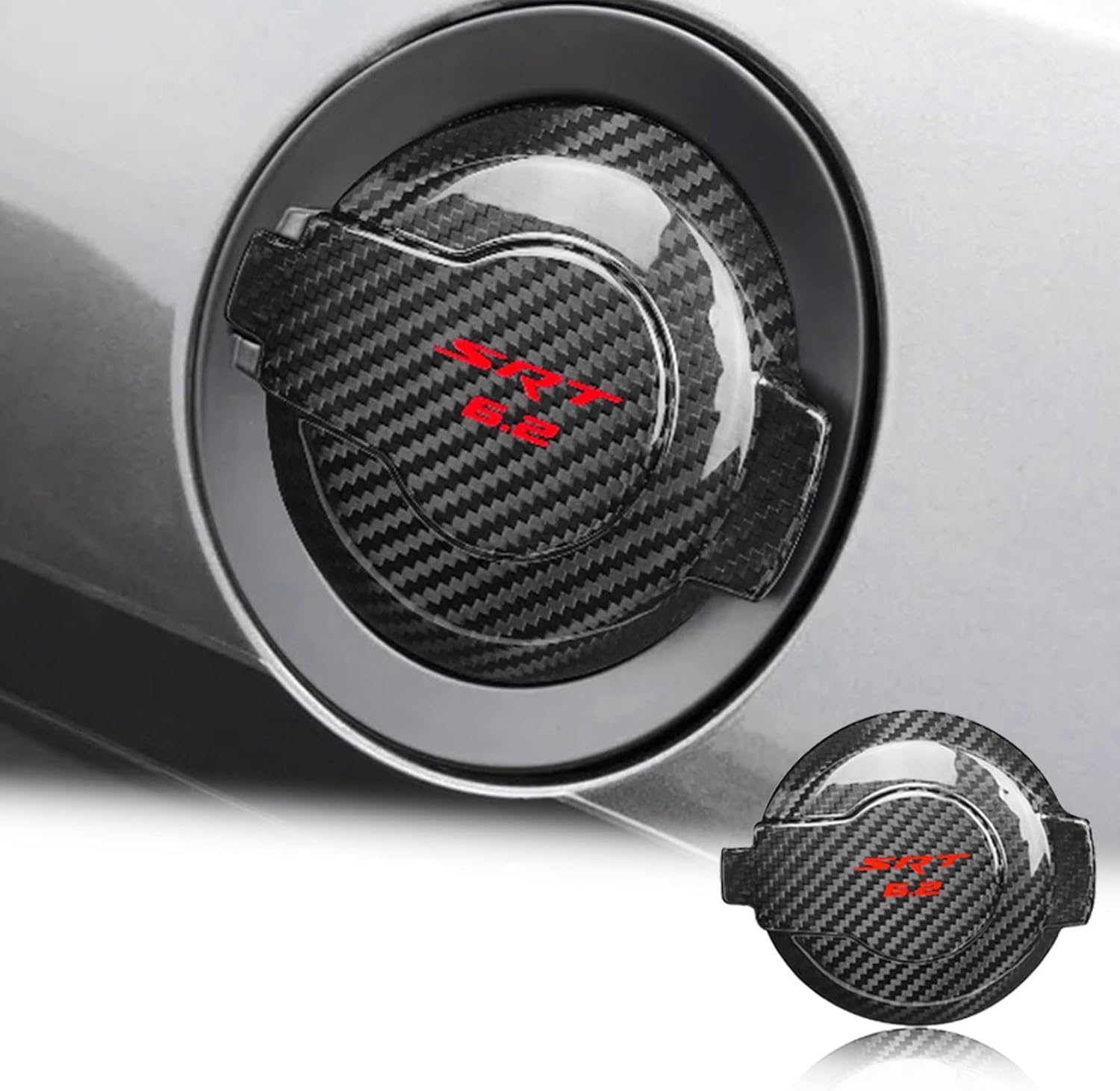 Real Carbon Fiber Car Gas Tank Cap Fuel Filler Door Cover Trim Compatible with Dodge Challenger SRT 2008-2023 Challenger 2009-2023 (Black)