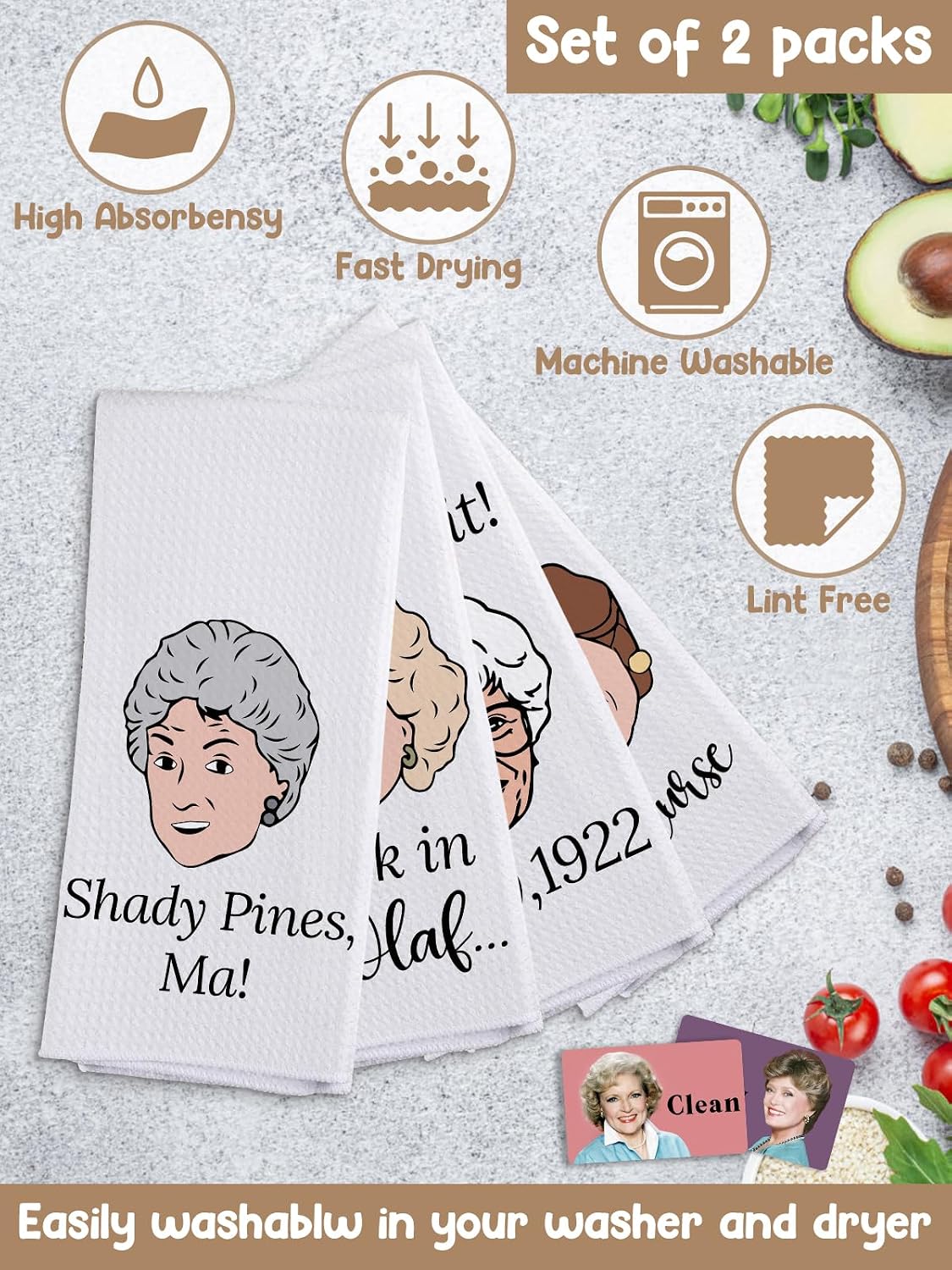 Golden Girls TV Show Merchandise Kitchen Gifts,4 Pcs Cute Dish Towels and Clean Dirty Magnet for Dishwasher Sign,Funny Cute Kitchen Towels Golden Girls TV Show Fans Birthday