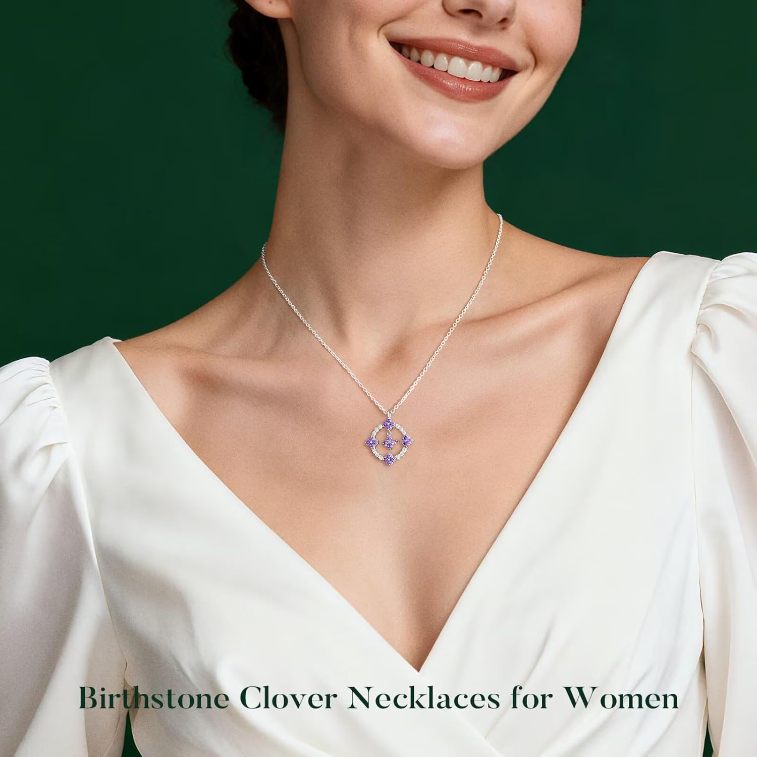 Iefil Valentines Day Gifts for Her - Clover Birthstone Necklace for Women, 925 Sterling Silver Four Leaf Clover Jewelry for Women, Anniversary Birthday Gift for Wife Mom Girlfriend Daughter - Image 3