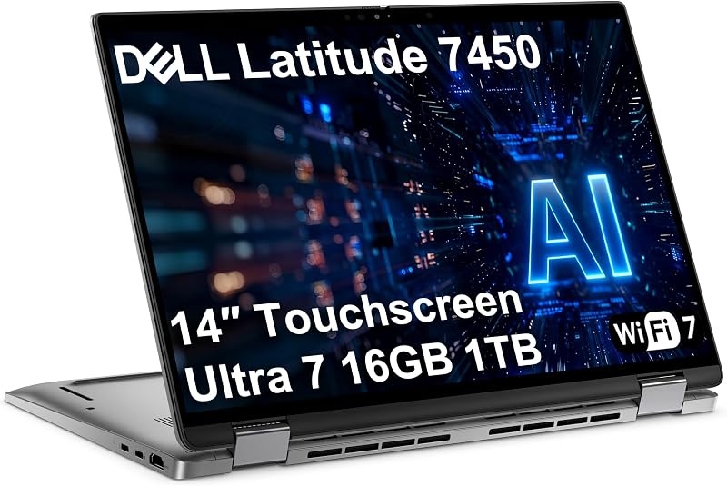 Dell Latitude 7450 14" 2-in-1 Laptop, Intel Ultra 7 165U, 16GB RAM, 1TB SSD | Prev-Gen Dell Pro 14 Plus, FHD+ Touchscreen, Anti-Glare, Busines AI PC, Thunderbolt, IR Webcam, Wi-Fi 7, Backlit, Win 11 Pro
