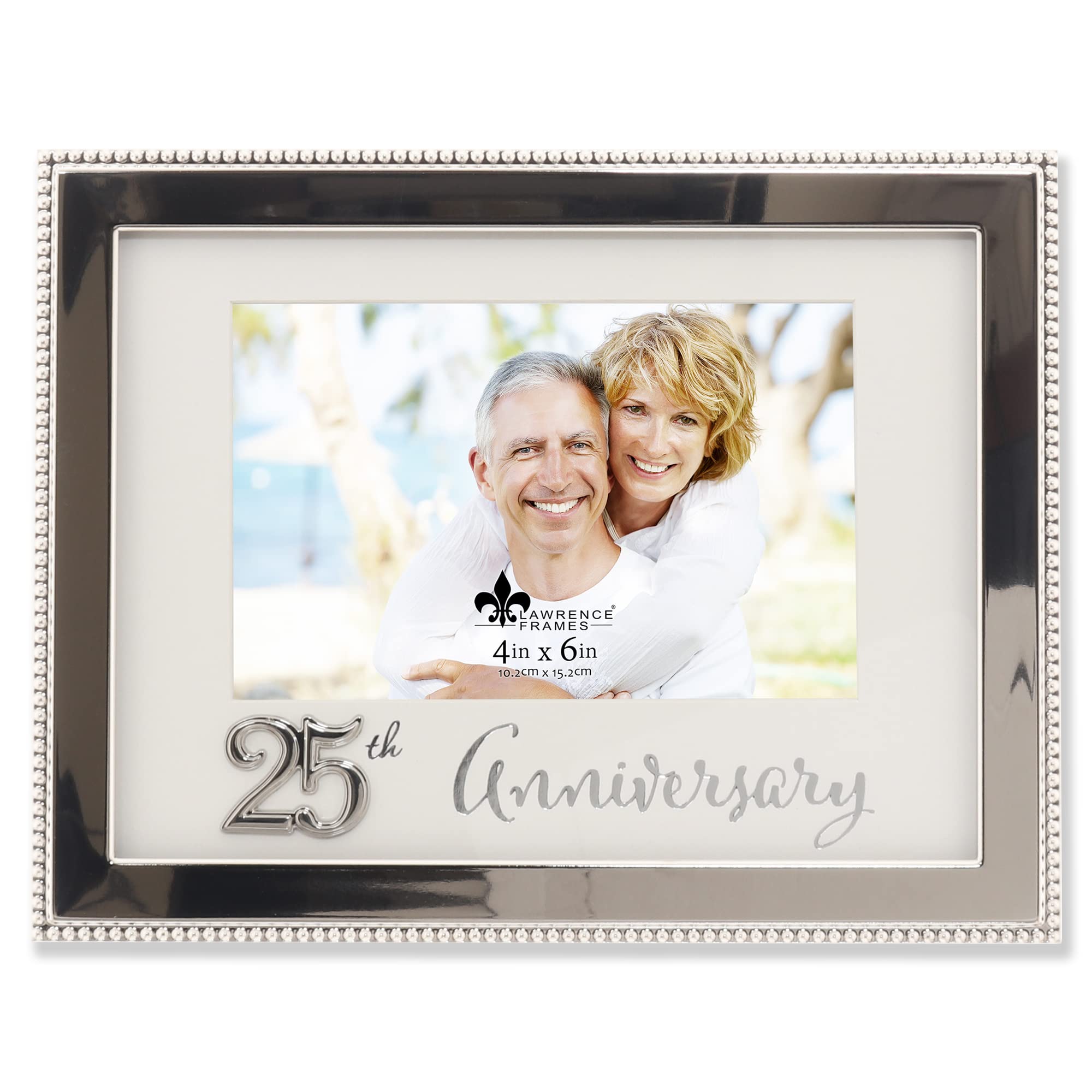 4x6 Silver Beaded Metal 25th Anniversary Picutre Frame