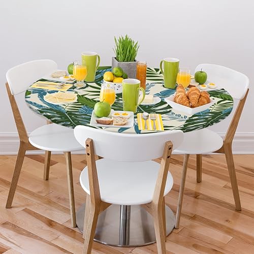 Vista 28 de Pardick Mantel redondo ajustable con diseño de flores de arte en acuarela con mantel elástico, mantel elástico redondo, impermeable, lavable, se