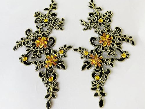 Miniatura 42 de Zbroh Parches de tela de encaje fino bordados con diamantes de imitación bordados, decoración de vestido para coser en lentejuelas cuentas, Azul