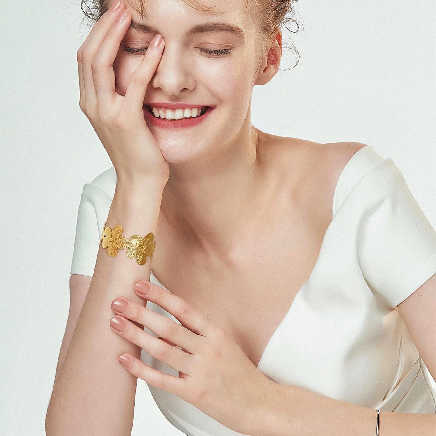 Gold Vintage Flower Hollow Bangle Bracelet for Women Adjustable Open Bracelet - Image 8