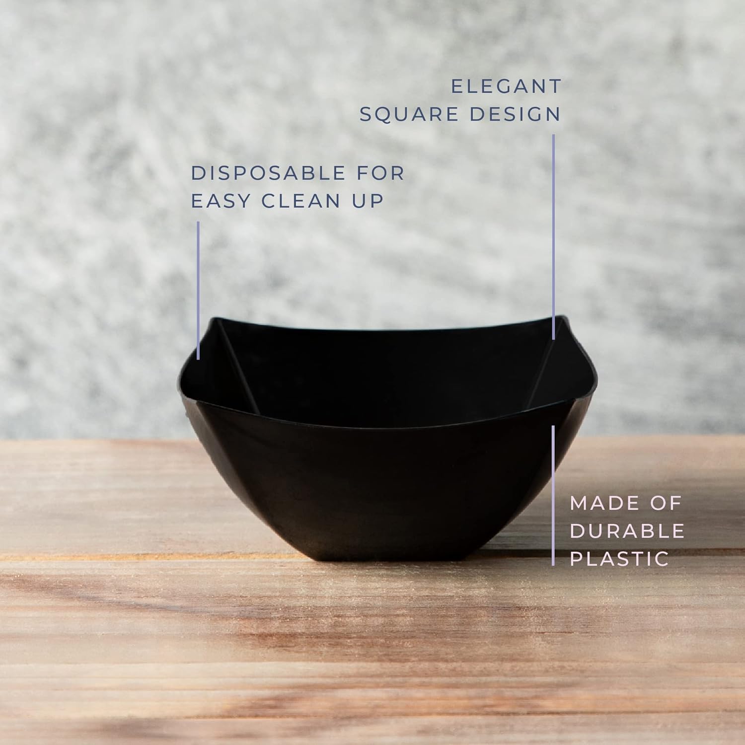 PLASTICPRO Disposable Square Serving Bowls, Party Snack or Salad Bowl, Plastic Black Pack of 4, 8 OUNCE, Black - Image 6