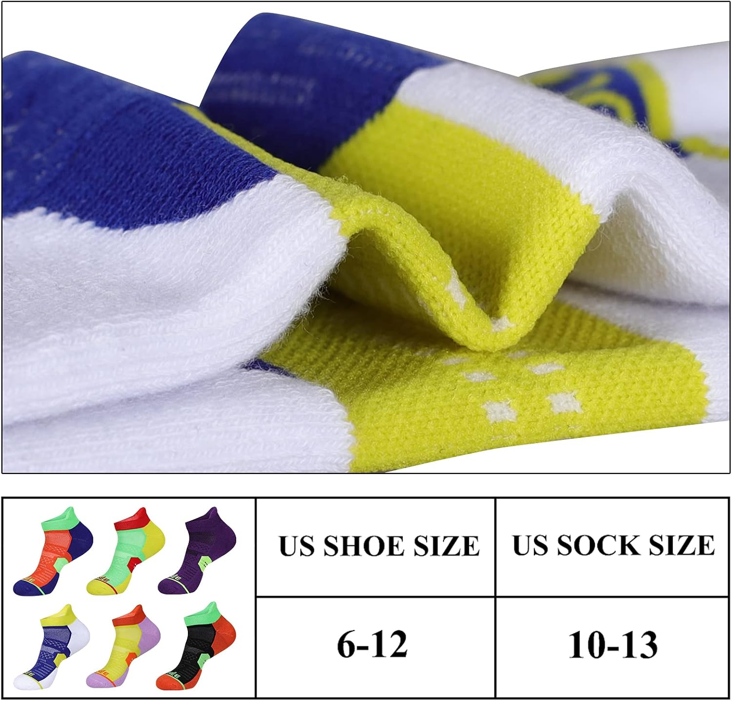 JOYNÉE 6 Pack Men's Running Ankle Socks with Cushion, Low Cut Athletic Sport Tab Socks - Image 5