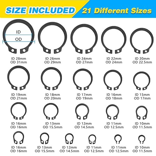 Miniatura 3 de ZHUBANG 800 piezas Kit surtido de anillos de retención externos de clip en C Anillos de cierre circular surtido Circlip de acero de aleación
