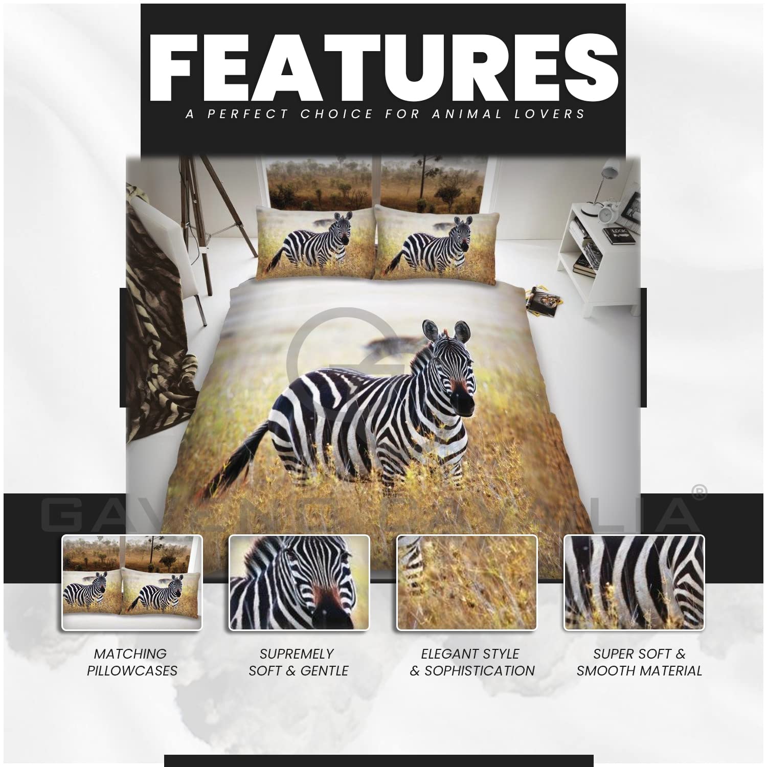 GC GAVENO CAVAILIA SHAKESPEARE Wildlife Duvet Cover, 3D Animal Bedding Set, 3D Zebra, King 659068 - Image 3