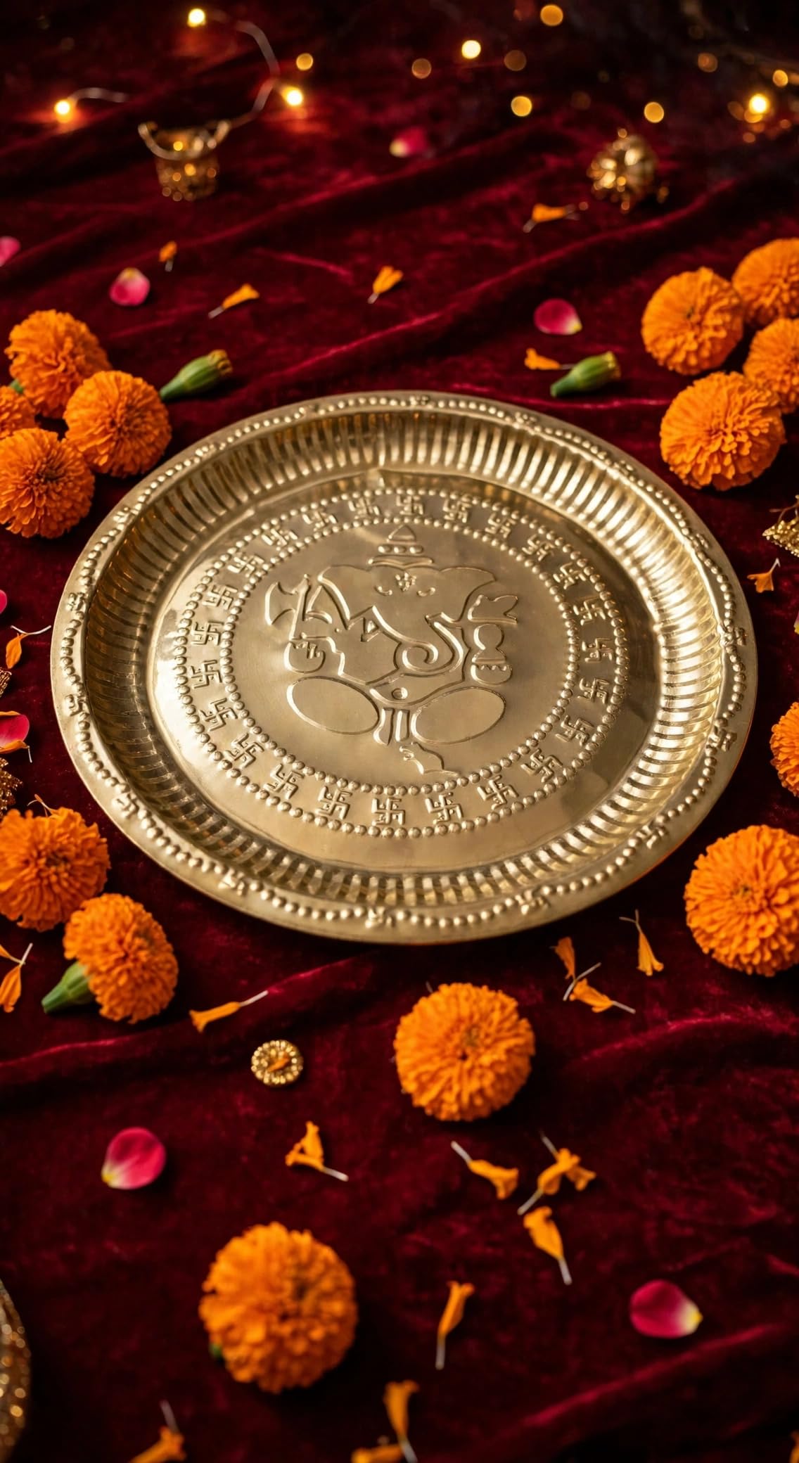 Pure Brass Ganesh Puja Thali, 29 cm