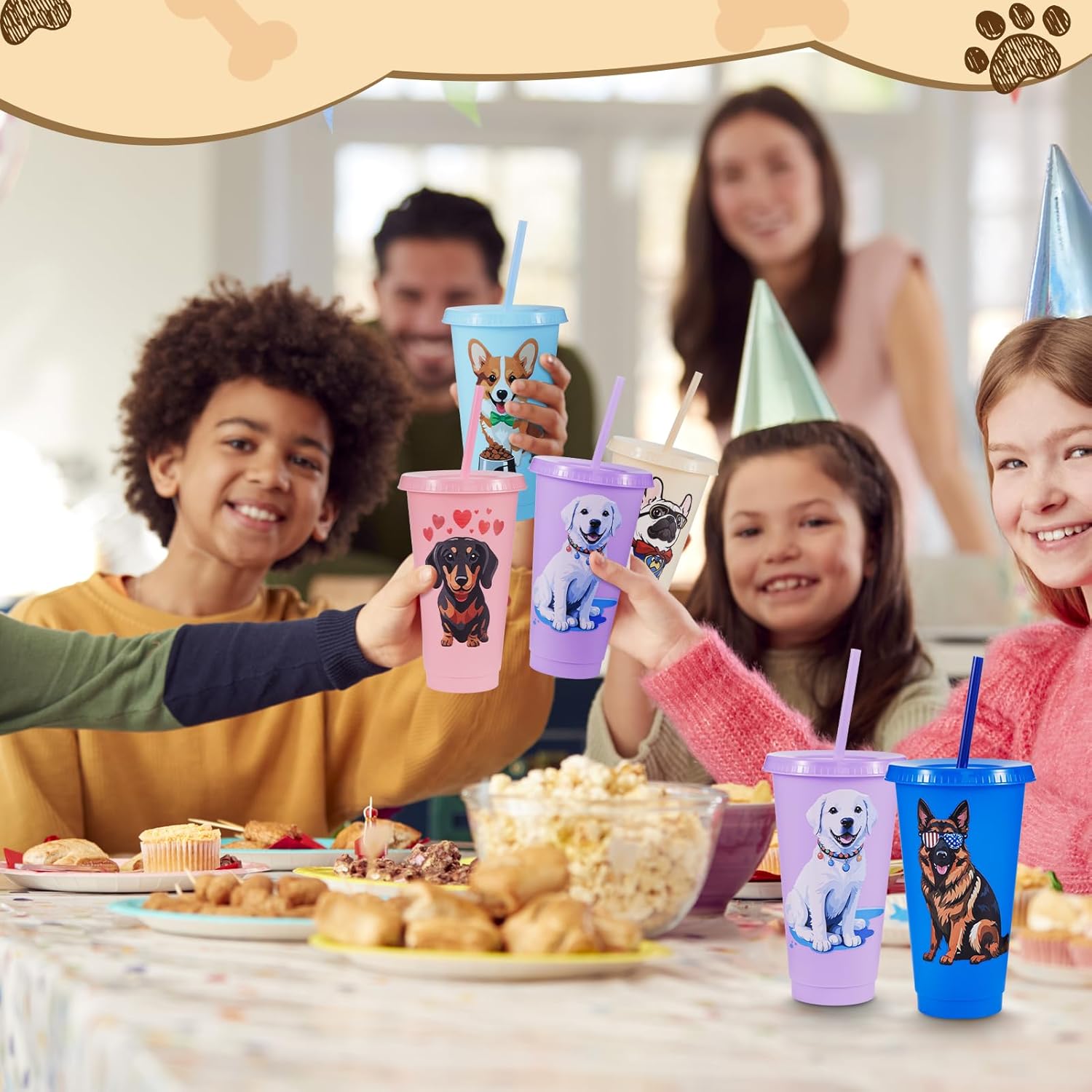 15 Pcs Dog Party Favors Cups with Lids and Straws, 24 oz Plastic Drink Cups Reusable Bulk Cute Dog Tumblers for Puppies Theme Party Supplies Birthday Party Gifts - Image 6