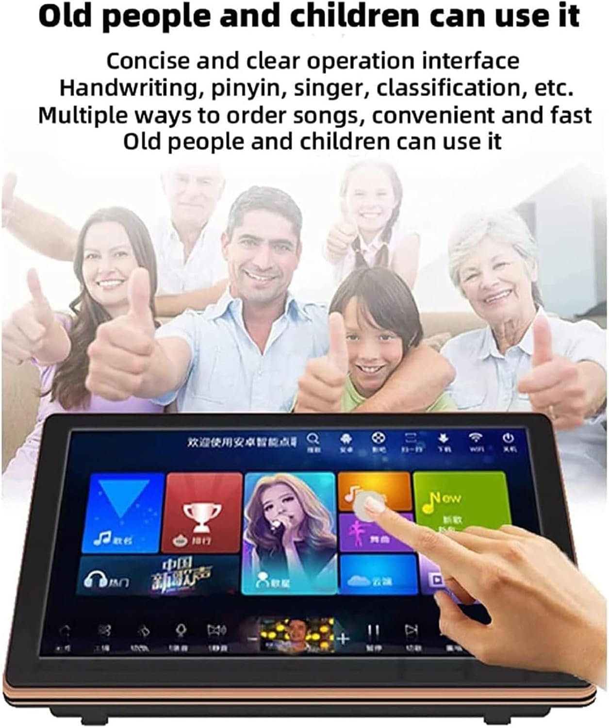 Capacitive Touch Screen Karaoke Machine,15.6 Inch Karaoke System Desktop KTV Player, with Wireless Microphone, Power Amplifier Function, AI Smart Voice Control The Song Function(White,3T)
