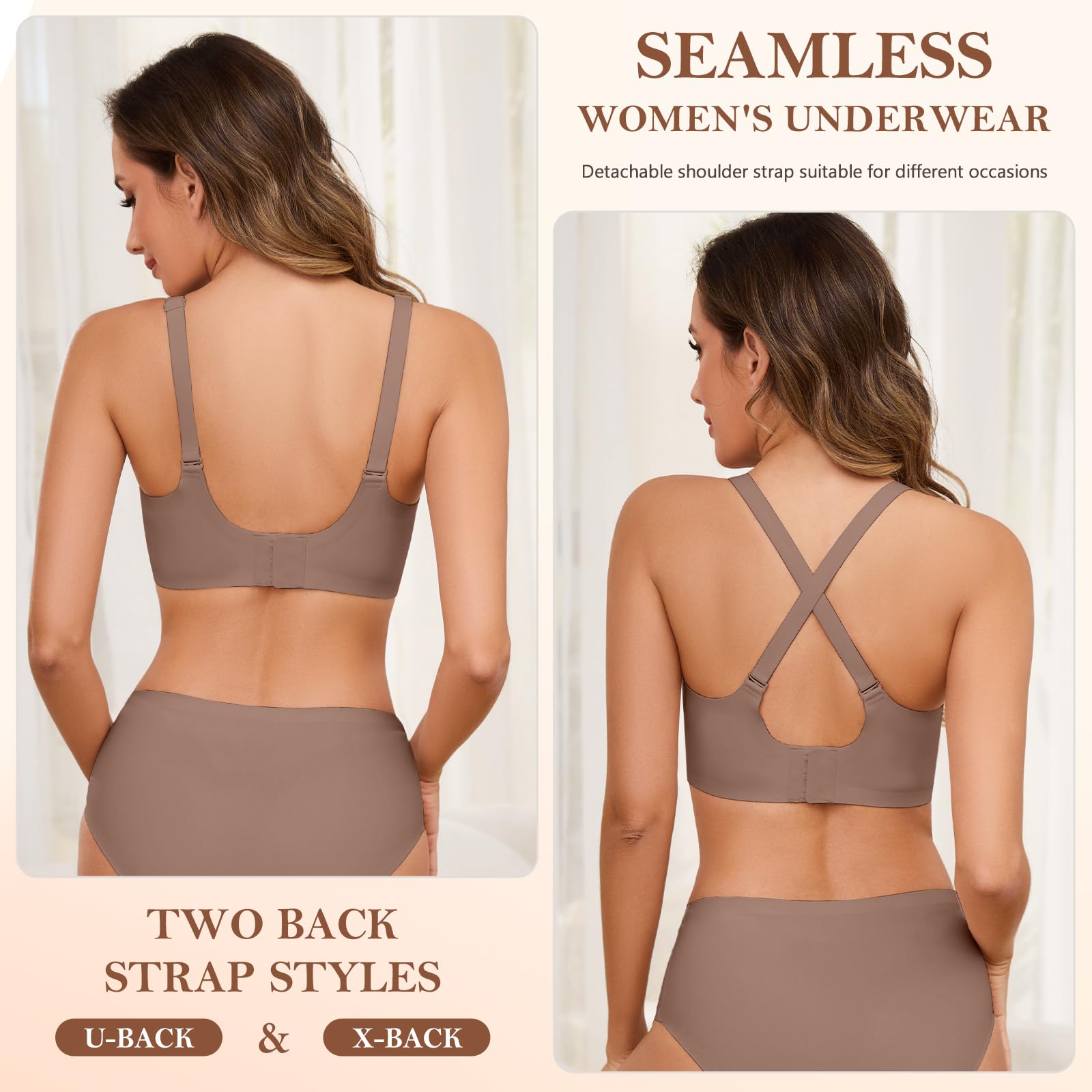 TOMEEK Donna Reggiseno Senza Ferretto Senza Cuciture Reggiseno Donna Comodo Push Up Scollo a V Pizzo Reggiseno Imbottito Bralette Cinghie Regolabili Invisibile