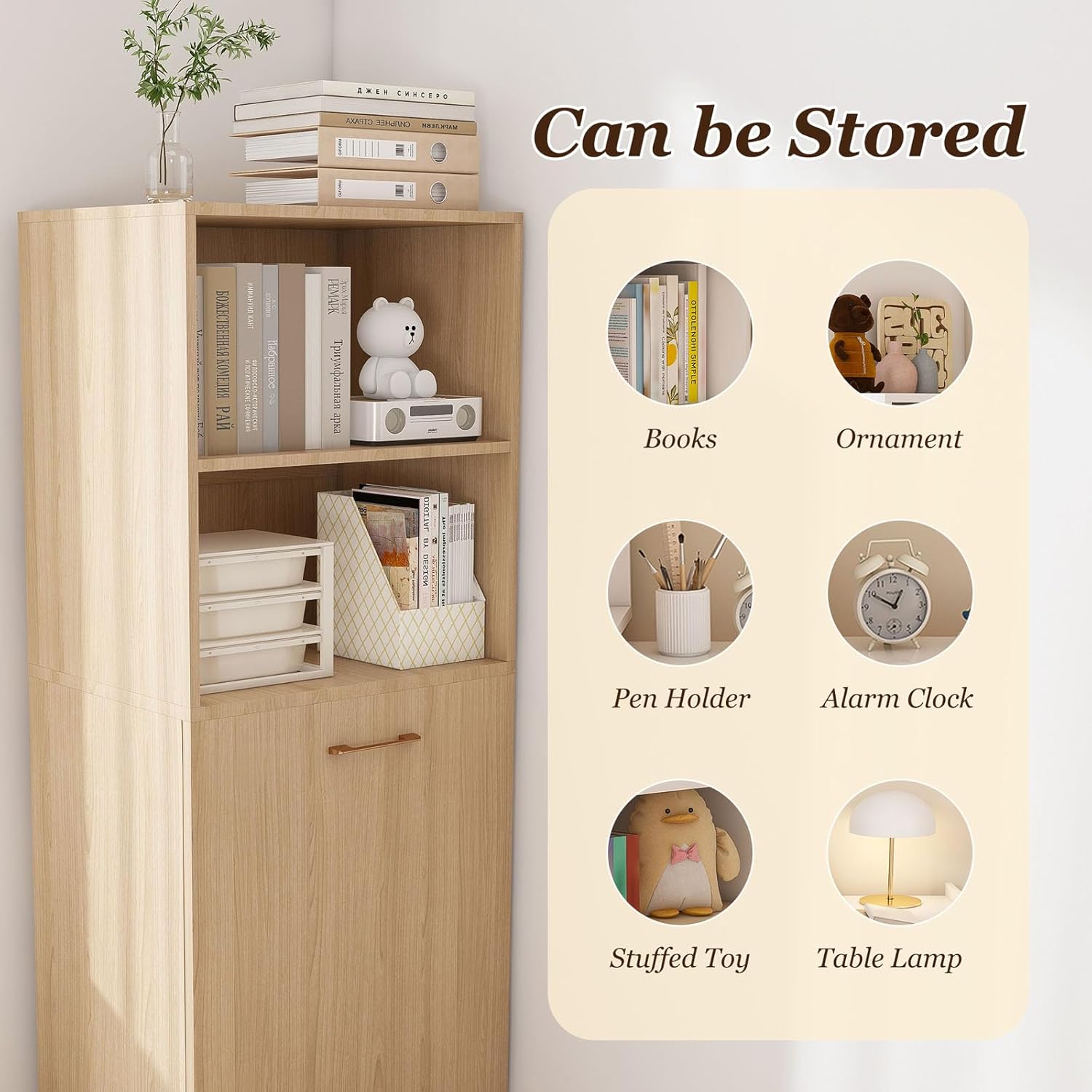 Fold Out Desk with Storage Shelves & Mobile Wheels, Convertible Pull-Out Murphy Desk for Small Spaces | Hidden Writing Computer Desks for Home Office, Apartment & Bedroom(Natural Wood)