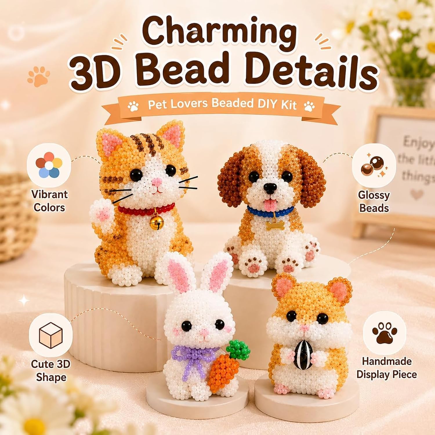 TAGYSH 3D Beaded Animal Kit for Adults, Advanced DIY Bead Art Craft Kit with Colorful Beads & Accessories, Create Cute Animal Figurines, Handmade Collectible Decor for Experienced Crafters