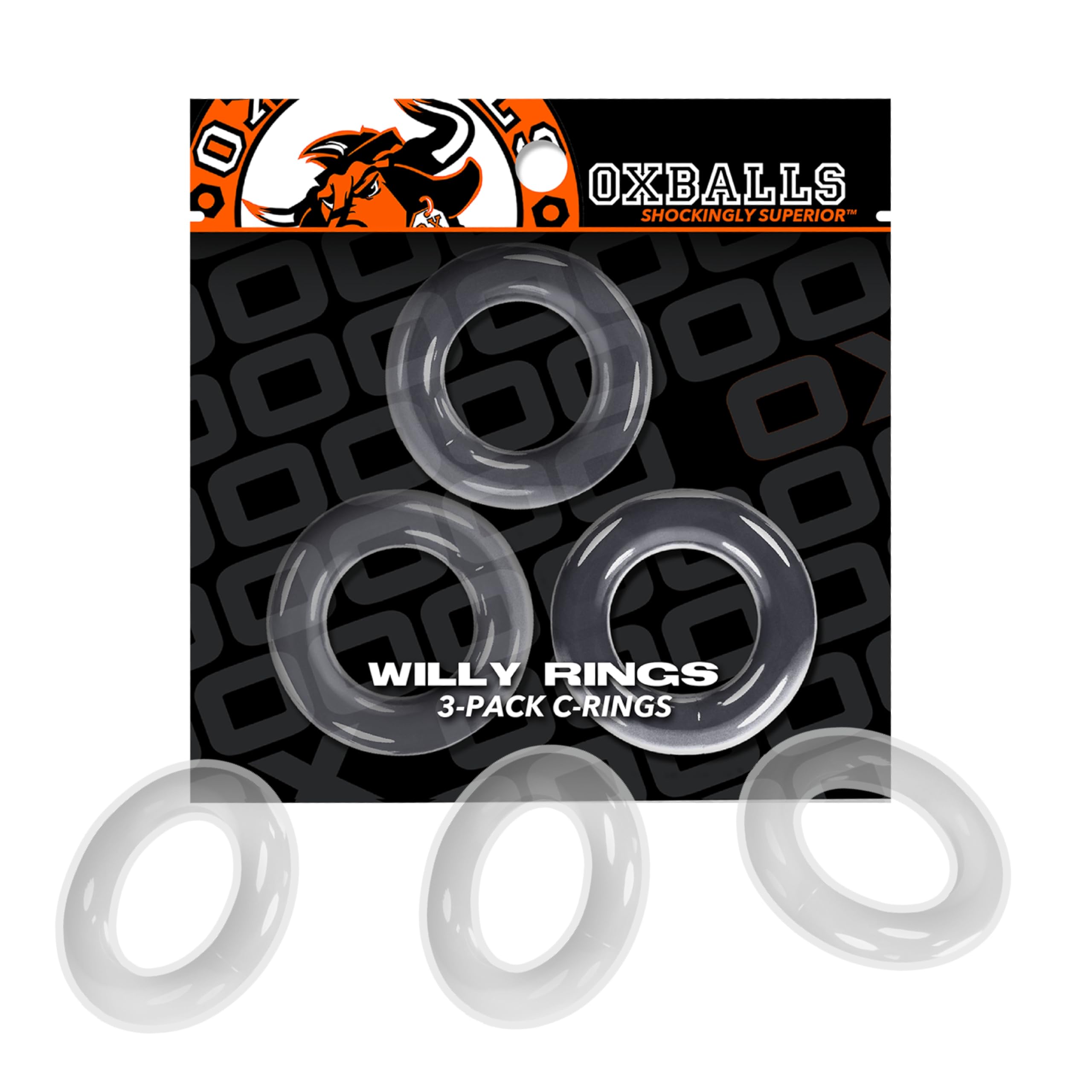 Willy Cockring for Men - Thick Adult Toy Set - Super Stretchy Rings - Adjustable Silicone Ring for Sexy Play - Durable Ballstretcher - Clear- 3-Pack