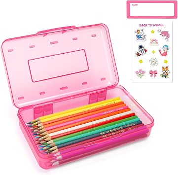 Plastic Hard Clear Color Pencil box Case for Girl Boy kids