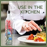 Vista 4 de Botella de vidrio para aceite de oliva pintada a mano, de 500 ml, ideal para aceite y vinagre, de color verde, con vertedores, jarra de decantador