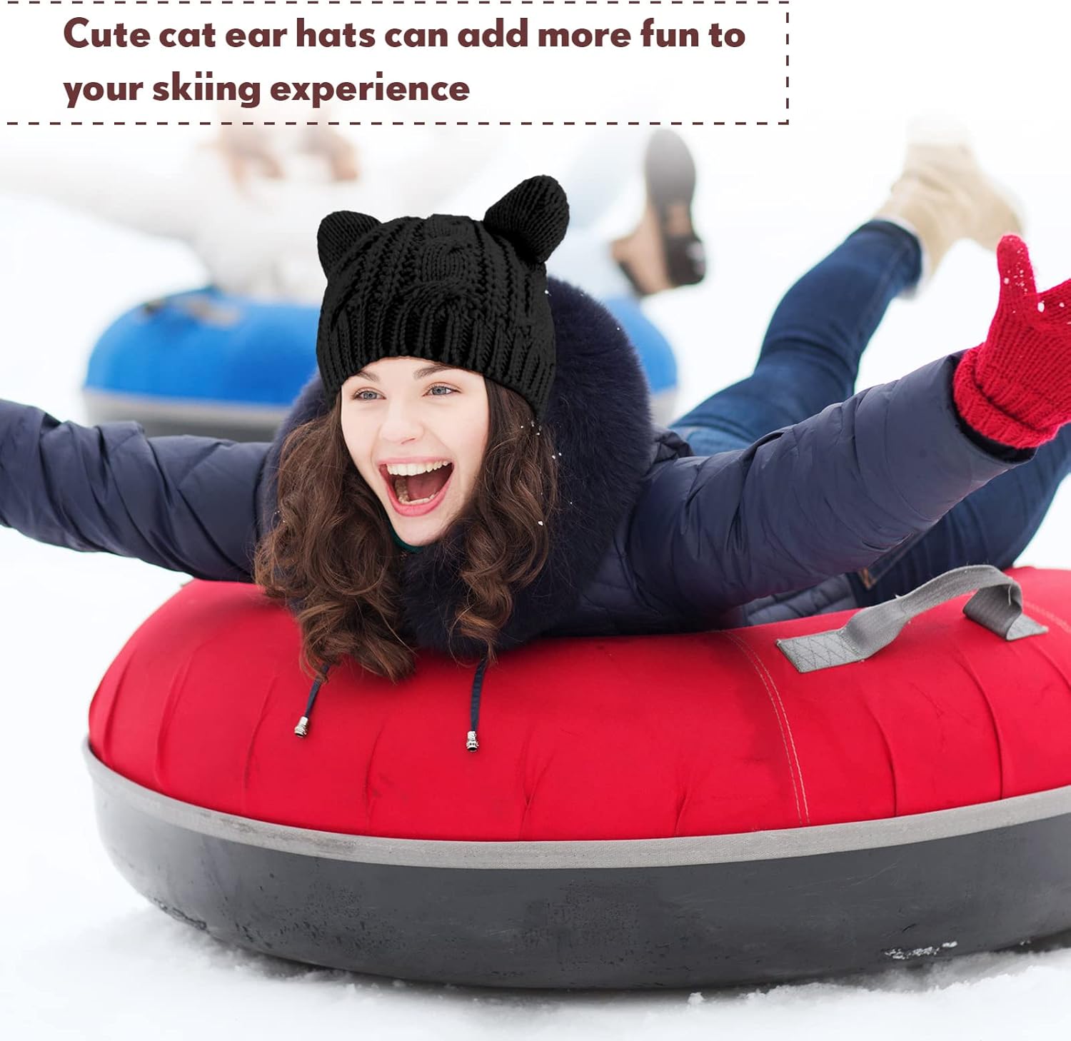 SATINIOR Cat Ear Beanie Hats Cute Cat Knitted Winter Knit Cable Hat for Women - Image 5