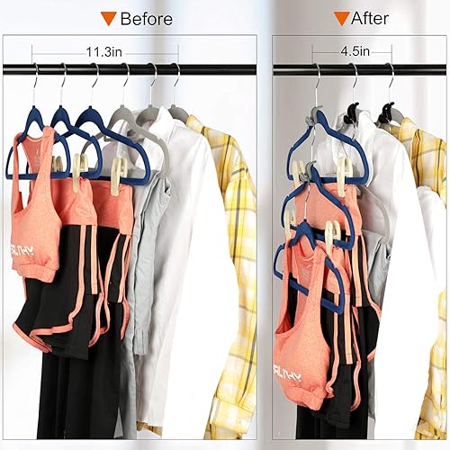 Miniatura 5 de Mlici Ganchos de terciopelo para colgar ropa, 60 piezas resistentes que ahorran espacio para armario, color gris