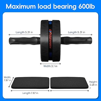 EnterSports Ab Roller Exercise Wheel with Extra Thick Non-Slip Knee Mat, Ab Wheel for Abdominal Muscle Training, Strength Training Equipment for Home Gym