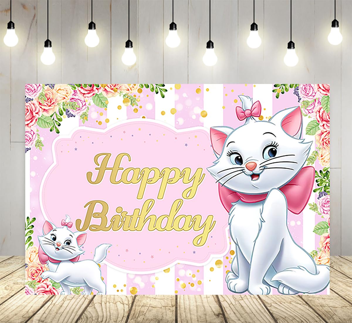 Pink Cat Backdrop for Birthday Party Supplies Pink Marie Photo Backgrounds Marie Cat Theme Baby Shower Banner 59x38in JW623E