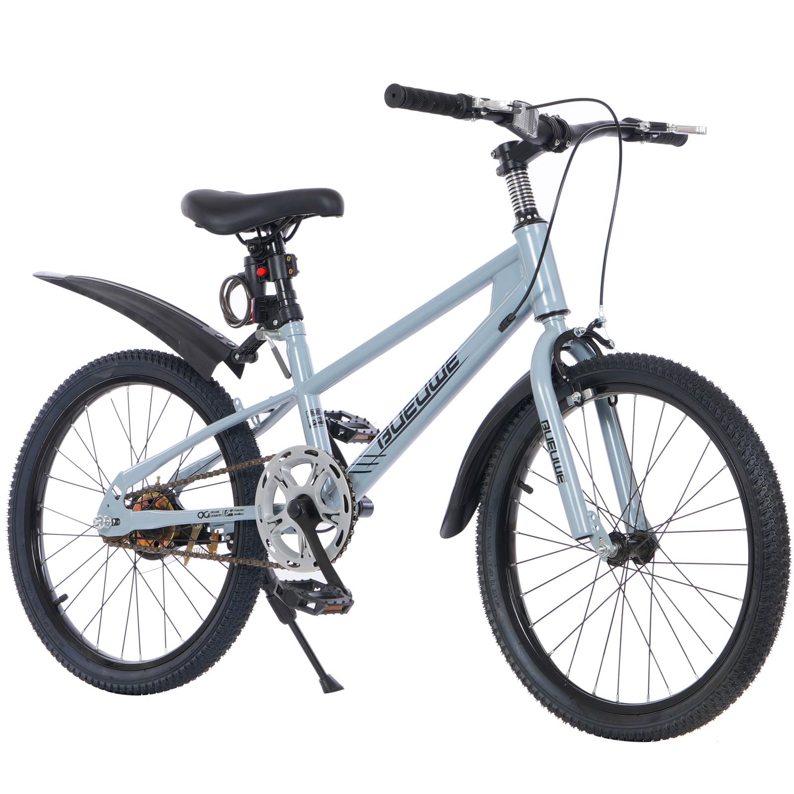 LNRLZYLS Kids Mountain Bike 20/24 Inch for Boys Girls Ages 7-15, Dual V-Brake Bicycle with Rotating Handlebar, Bike Lock, Mudguards, Kickstand & Anti-Slip Tires,Misty Blue,20 Inch