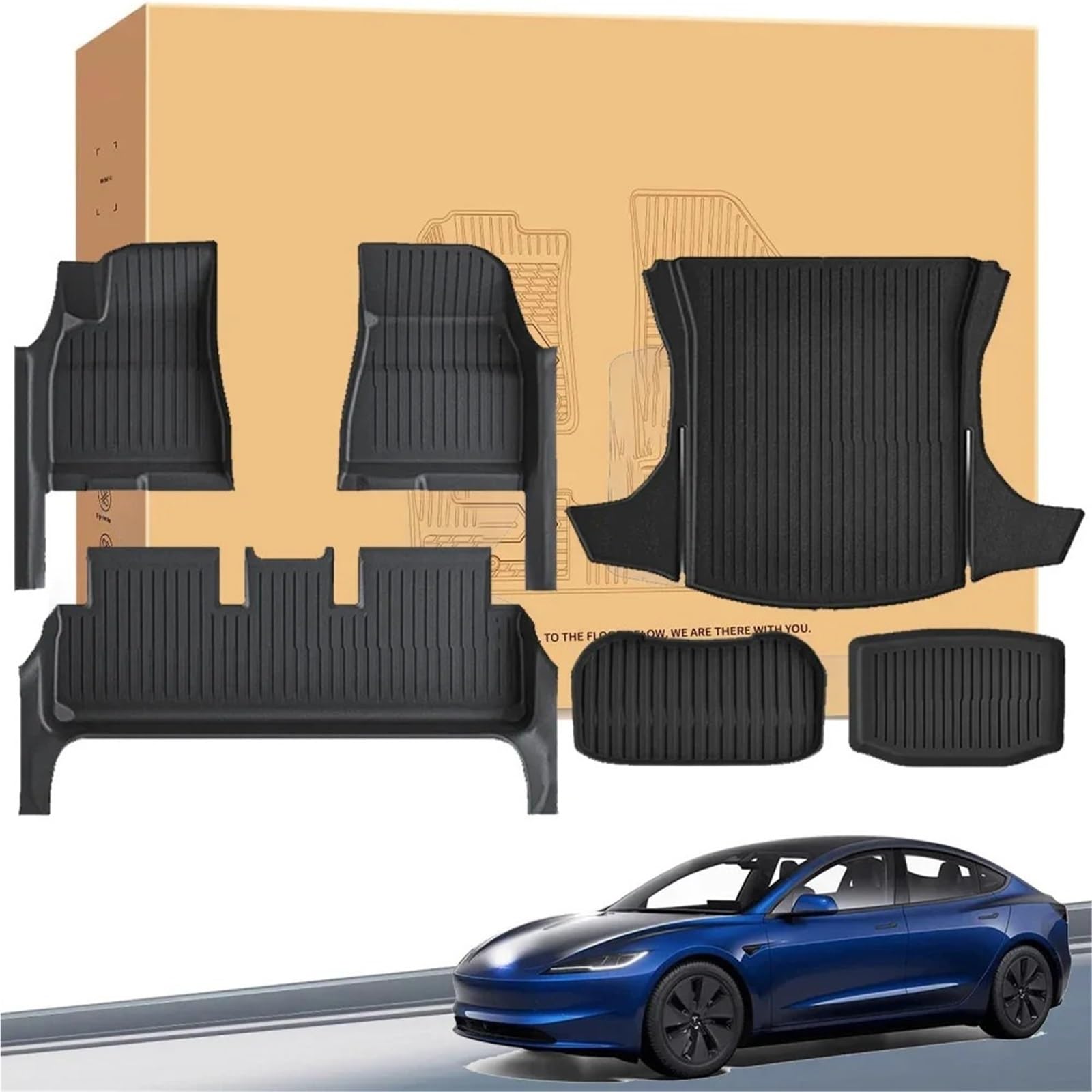 maty samochodowe Do Tesli Model 3 Highland | Pełna mata podłogowa z zabezpieczeniem progu Drzwi Maty do bagażnika Wykładzina bagażnika(DL-Mats 9pcs)