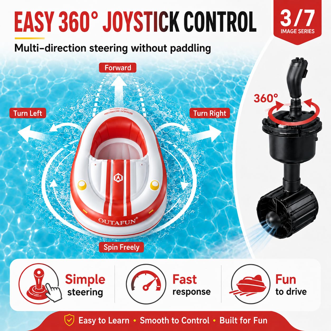 Elektrisches aufblasbares Wasserboot, motorisierter Float für Erwachsene Red | Einfache Richtungssteuerung, stabile Konstruktion, komfortabler Cockpitbereich, tragbares Zubehör, Pool Freizeitspaß