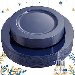 FLOWERCAT 60PCS Blue Plastic Plates - Heavy Duty Blue Plates Disposable (10.25" & 7.5") - serve for 30guest Birthday Party/Wedding/Presidents' Day/Memorial Day/Hanukkah