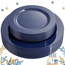 FLOWERCAT 60PCS Blue Plastic Plates - Heavy Duty Blue Plates Disposable (10.25" & 7.5") - serve for 30guest Birthday Party/Wedding/Presidents' Day/Memorial Day/Hanukkah