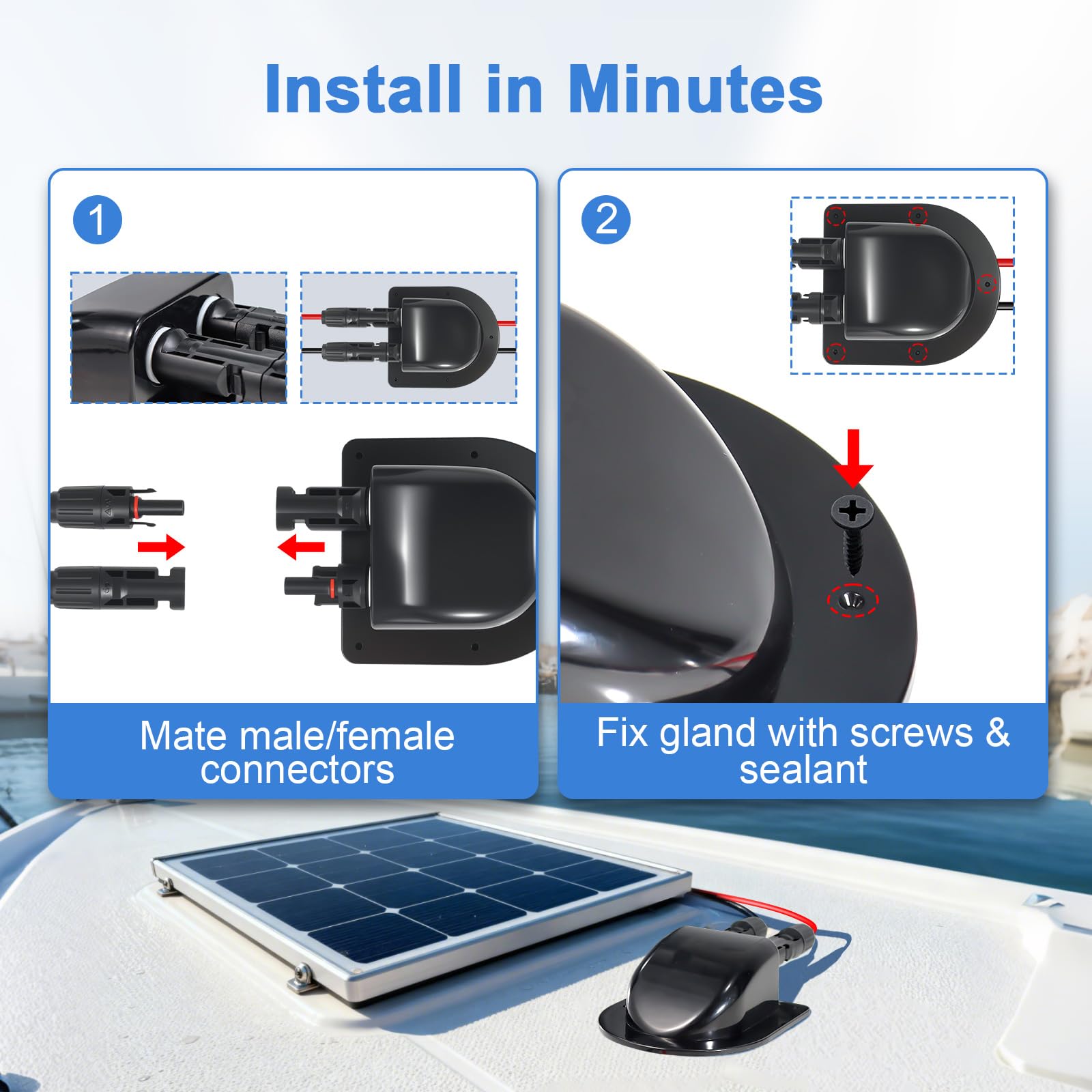 Pressacavo solare con cavo di prolunga solare da 10 AWG, compatibile con MC4, alloggiamento per cavo di ingresso per tetto resistente alle intemperie, per camper, furgoni, barche, capannoni