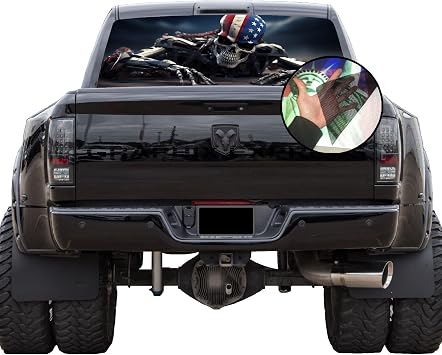 GRAPHIX EXPRESS Truck Back Window Graphics - American Flag Skeleton Skull Vinyl Wrap - Full Window Decals P572 American Flag Skeleton Skull