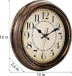 ZENFUN 12'' Round Classic Wall Clock, Battery Operated Quartz Clock Silent Non Ticking Wall Clock, Decorative for Kitchen, Home, Living Room, Farmhouse, Bedrooms, Easy to Read, Bronze