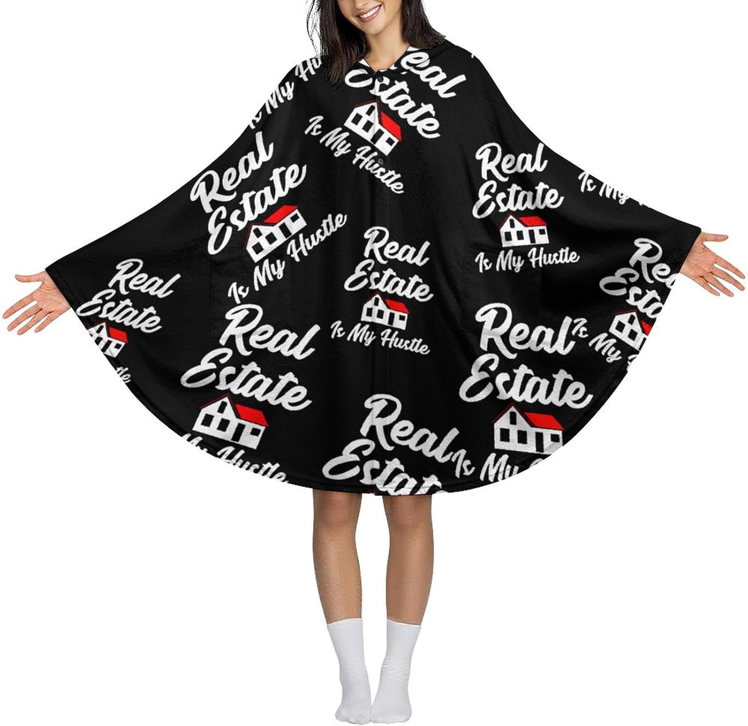 Real Estate Is My Hustle Wearable Blanket with Hooded Flannel Blankets Cape with Pocket