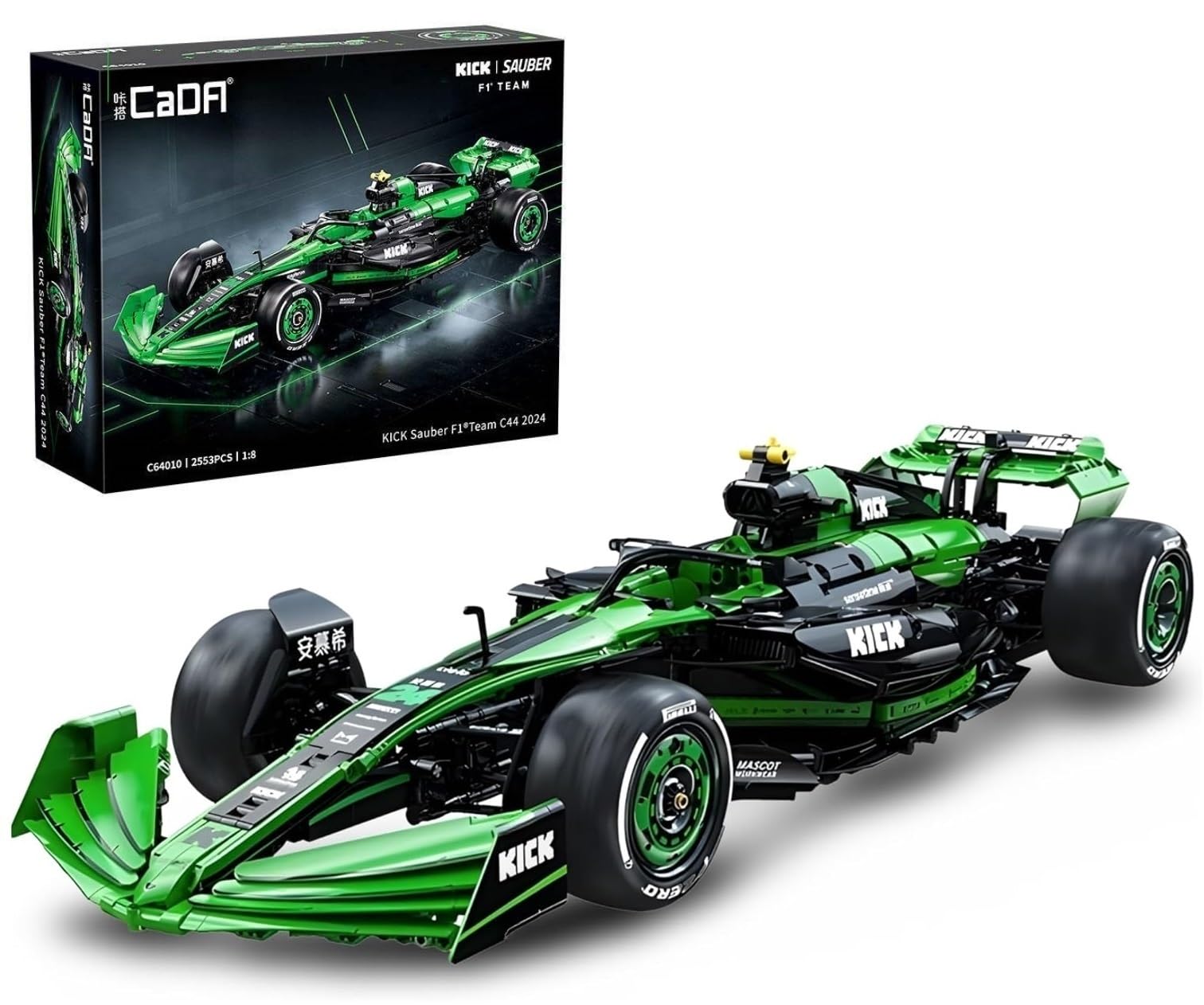 Technik F1 Auto für CADA Kick Sauber F1 Team C44 C64010W, Modellauto-Bausatz im Maßstab 1:8, Klemmbausteine Formel 1 Auto aus 2553+ Teile (Mit Originalkarton)