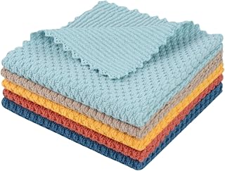 SINLAND Dish Cloth for Washing Dishes Kitchen Washcloth Cleaning Cloth | 12x12inch 5pack Kitchen Towels Rags, Microfiber Cleaning Cloths, Wash Cloths with Poly Scour Side, Wholesale, Assorted