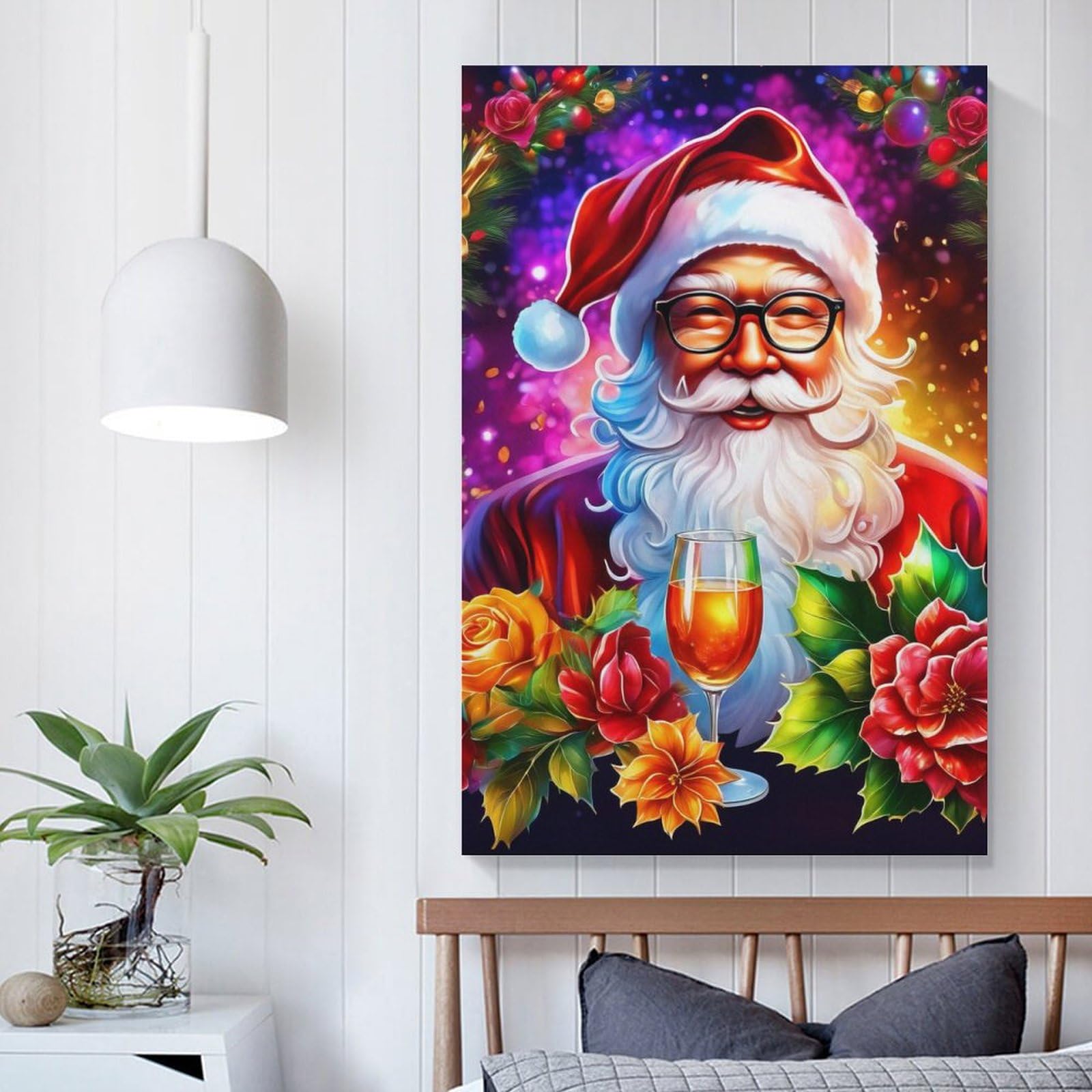 Toile Père Noël 60x90 cm salon chaleureux déco festive