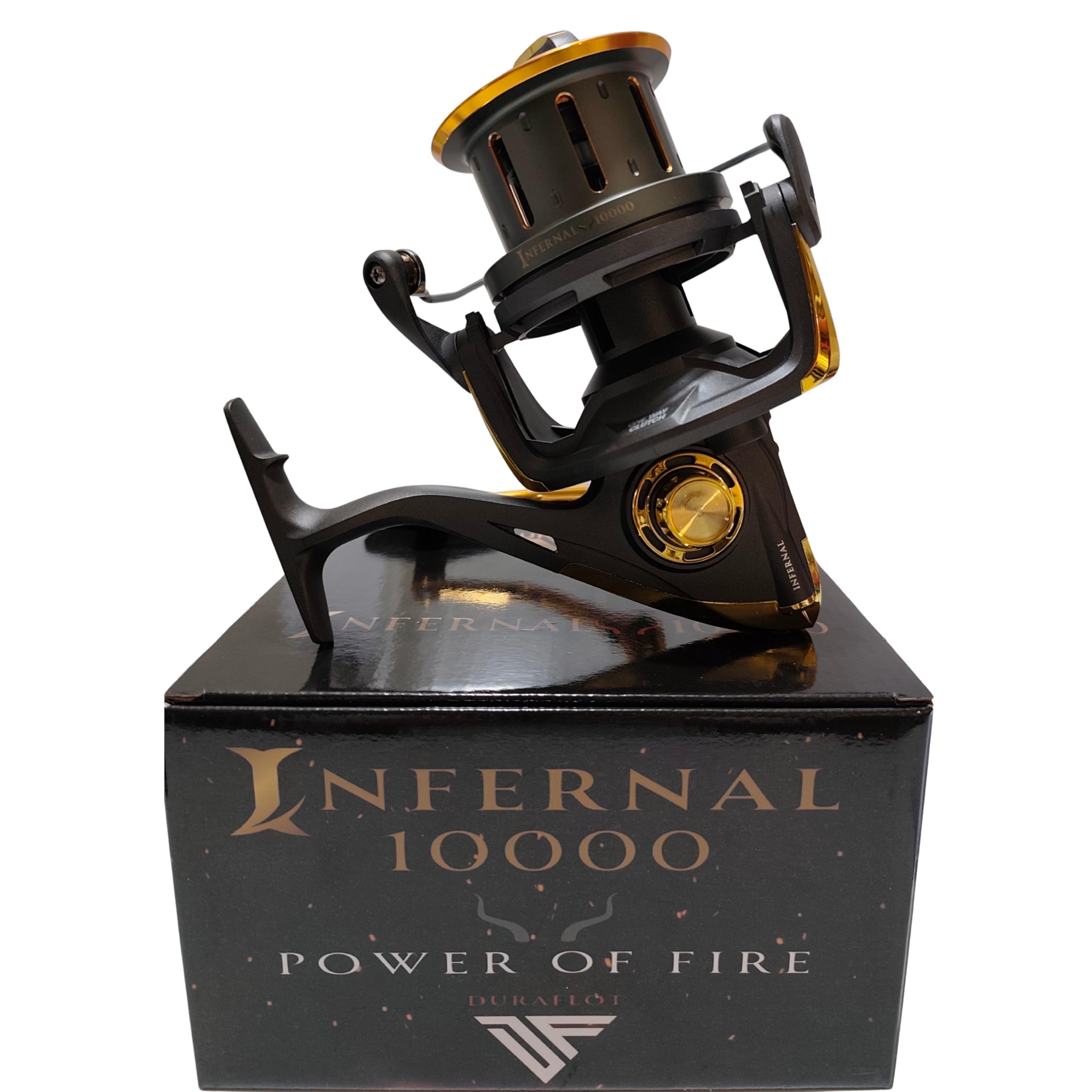 Moulinet Infernal 10000 - Moulinet Surfcasting de mer | Frein en carbone 16 kg | 7+1 BB INOX | Ratio 4.6:1 | Worm Shaft | Bobine aluminium + extra graphite | Anti-Reverse