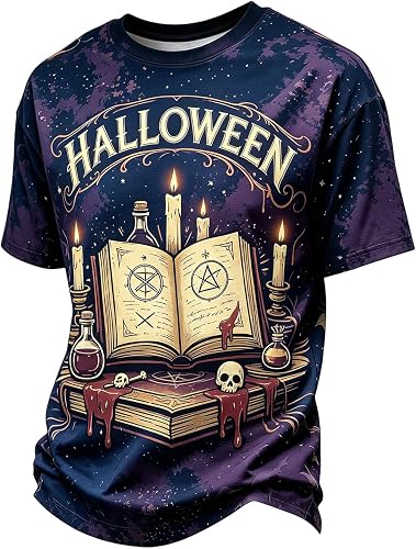 Shiketong Mens Halloween Shirts Novelty Graphic Tshirts,Dark Blue,S