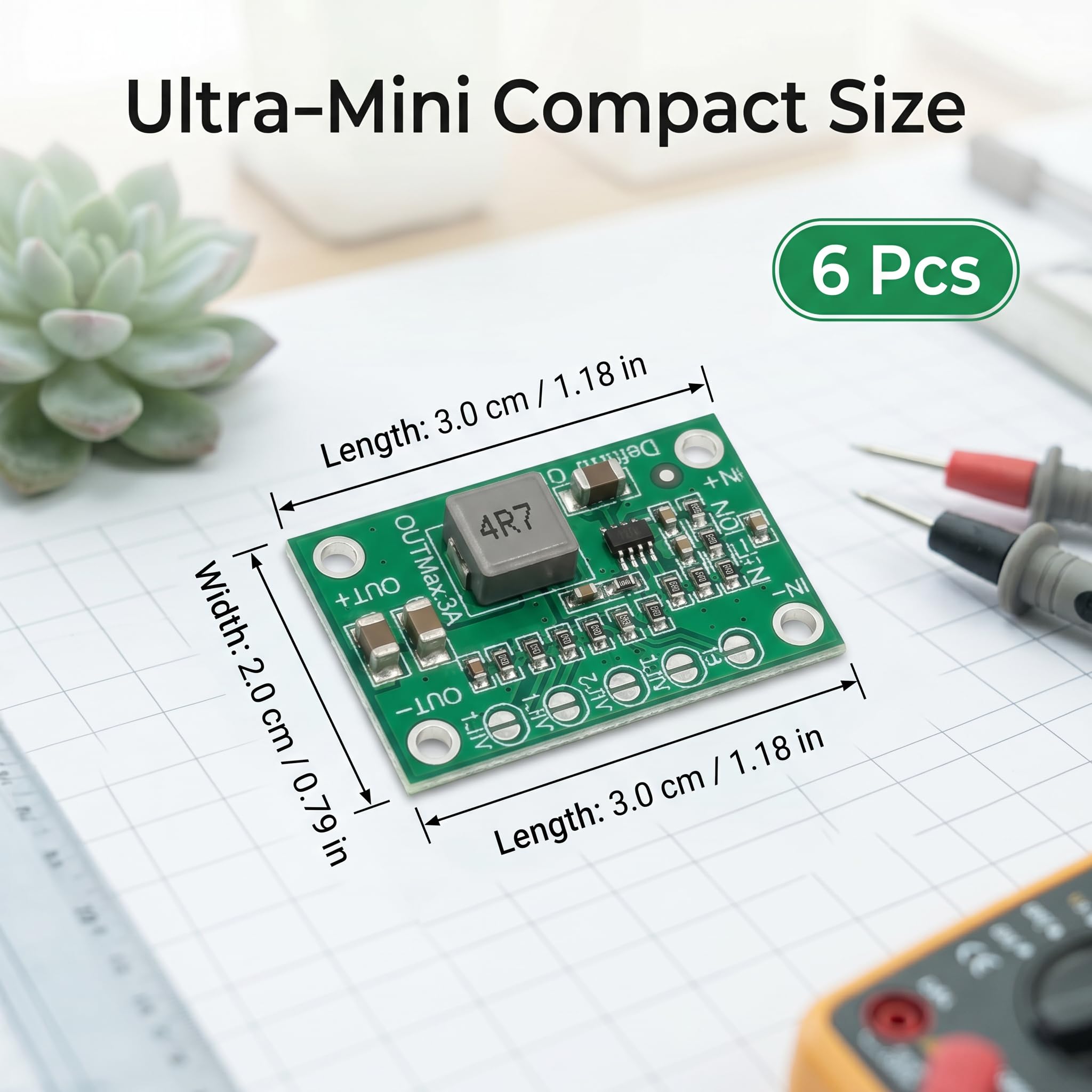 6 Stück Step Down Converter, 3A Step Down Modul Einstellbares 1,25–5 V bis 3 A, Kompakter Spannungsregler mit Potentiometer für Powerbank, RC-Modellbau, Kamera, Auto und Elektronikprojekte