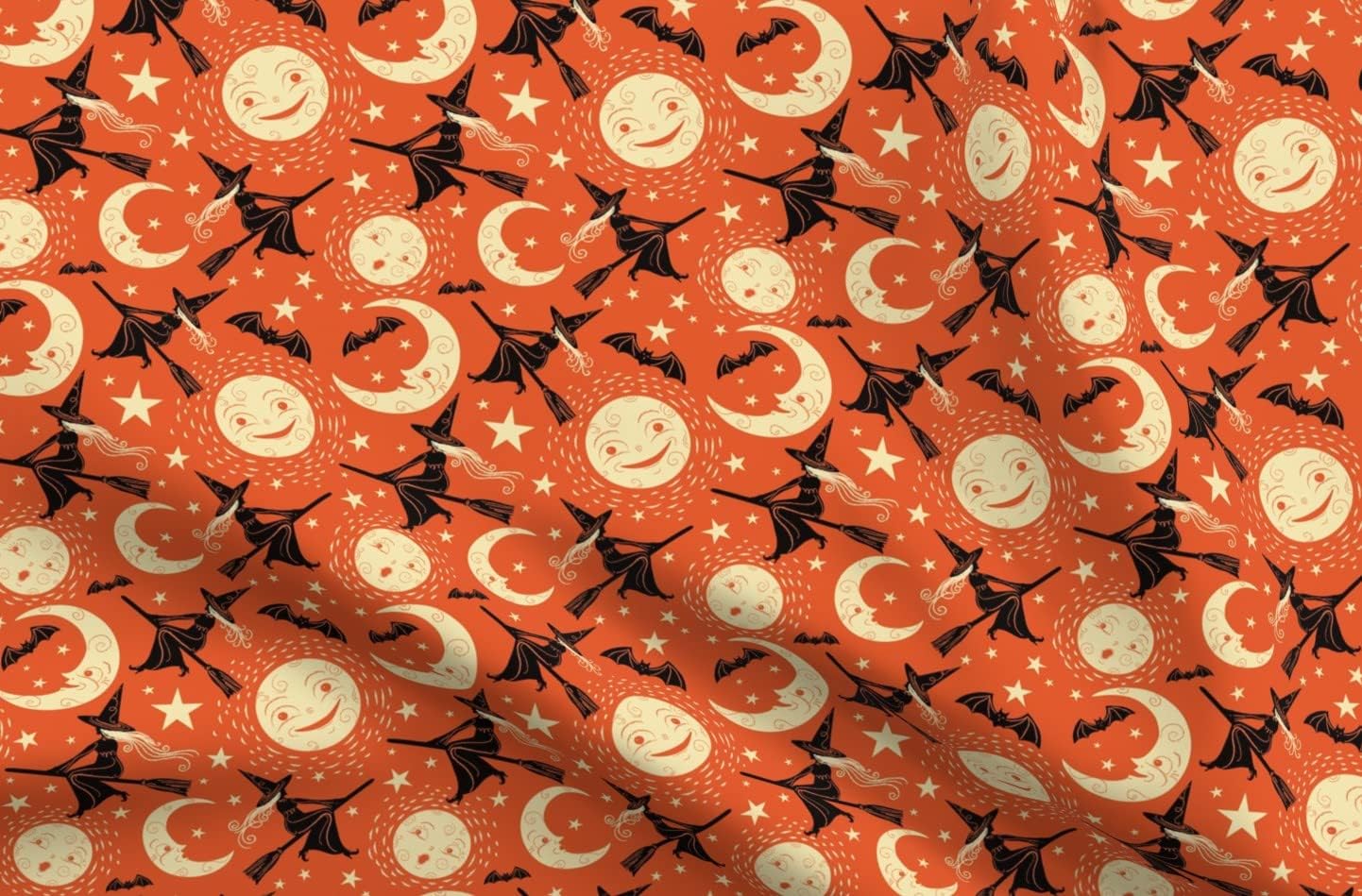 Spoonflower Fabric - Witch Halloween Moon Vintage Printed on Upholstery Velvet Fabric Fat Quarter - Upholstery Home Decor Bottomweight Apparel